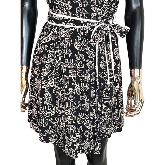 Maeve For Anthropologie Black Elephant Print Faux Wrap Dress XXS/P - Picture 5 of 12